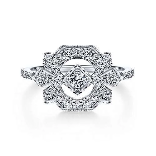 men’s platinum wedding rings with rubies and diamonds-14K White Gold Art Deco Floral Diamond Ring