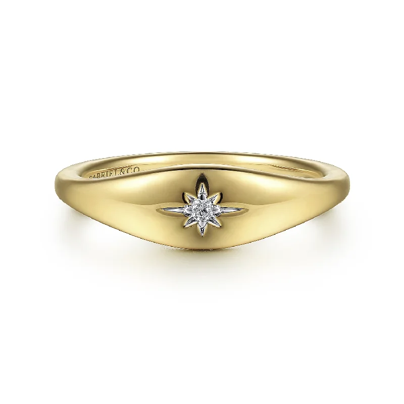 diamond engagement rings with emeralds-14K Yellow Gold Diamond Starburst Ring