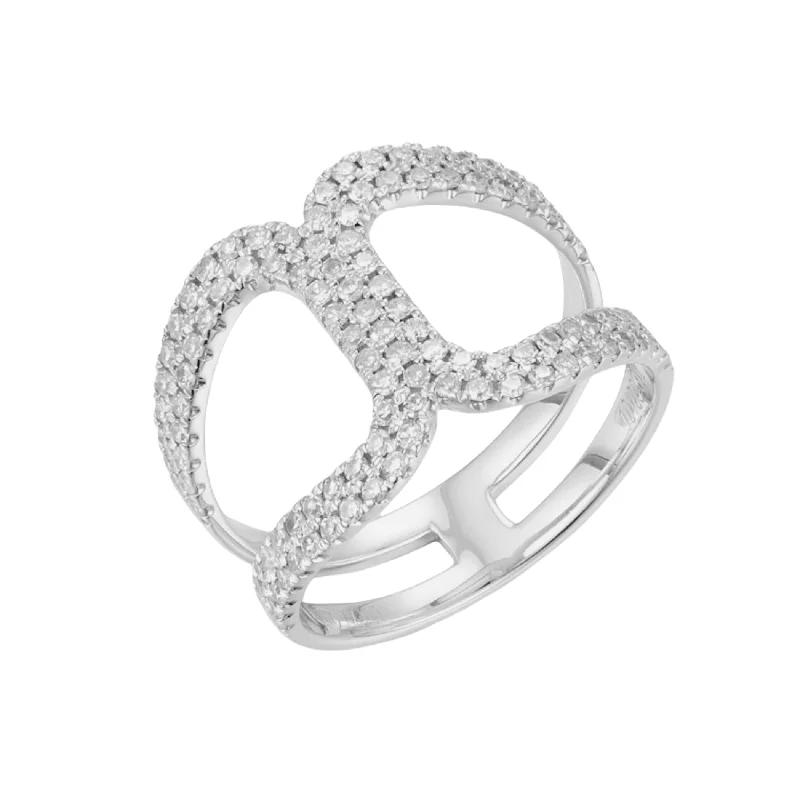 vintage platinum rings with diamonds-14K White Gold Pave Diamond Open Band