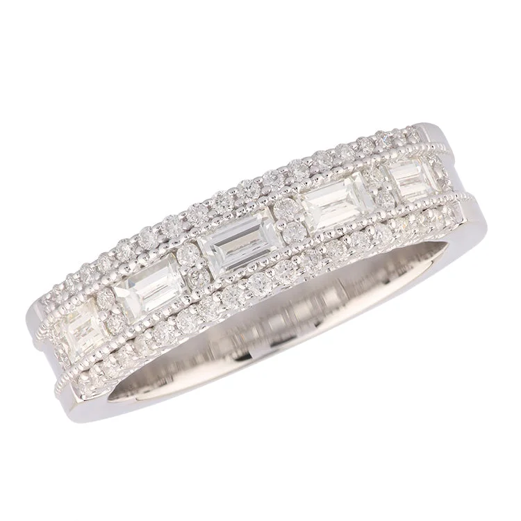 women’s engagement rings with black diamonds-14K White Gold Baguette and Pave Diamond Band