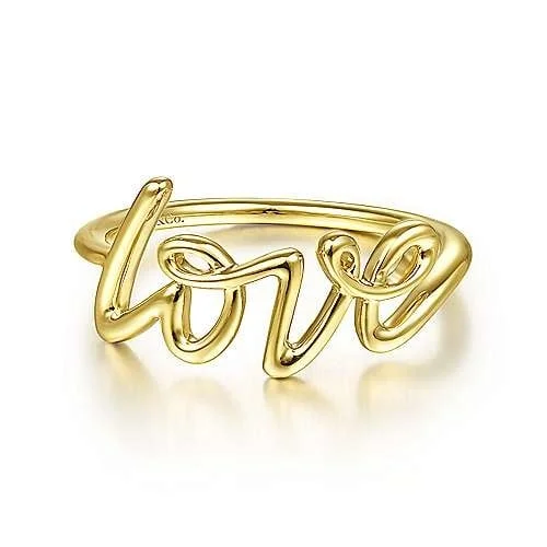 women’s wedding rings with mixed gemstones-Yellow Gold Love Script Ring