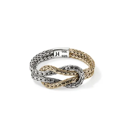 stackable wedding rings for women-Love Knot 14K Gold & Silver 1.8mm Chain Ring Sz 7 by John Hardy