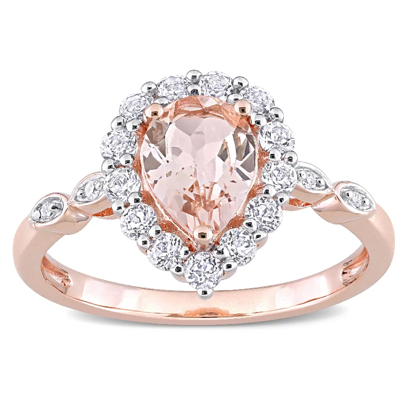 platinum engagement rings with sapphires-Miadora 10k Rose Gold Morganite, White Topaz and Diamond Accent Teardrop Halo Engagement Ring