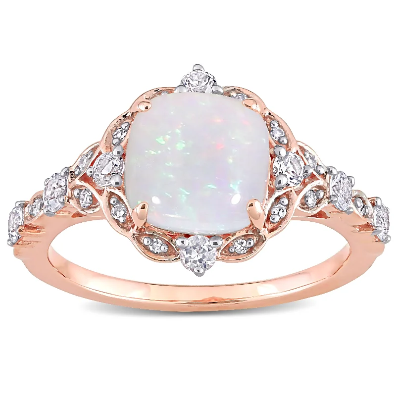 women’s rings with diamonds and sapphires-Miadora 10K Rose Gold White Sapphire and Diamond Halo Engagement Ring