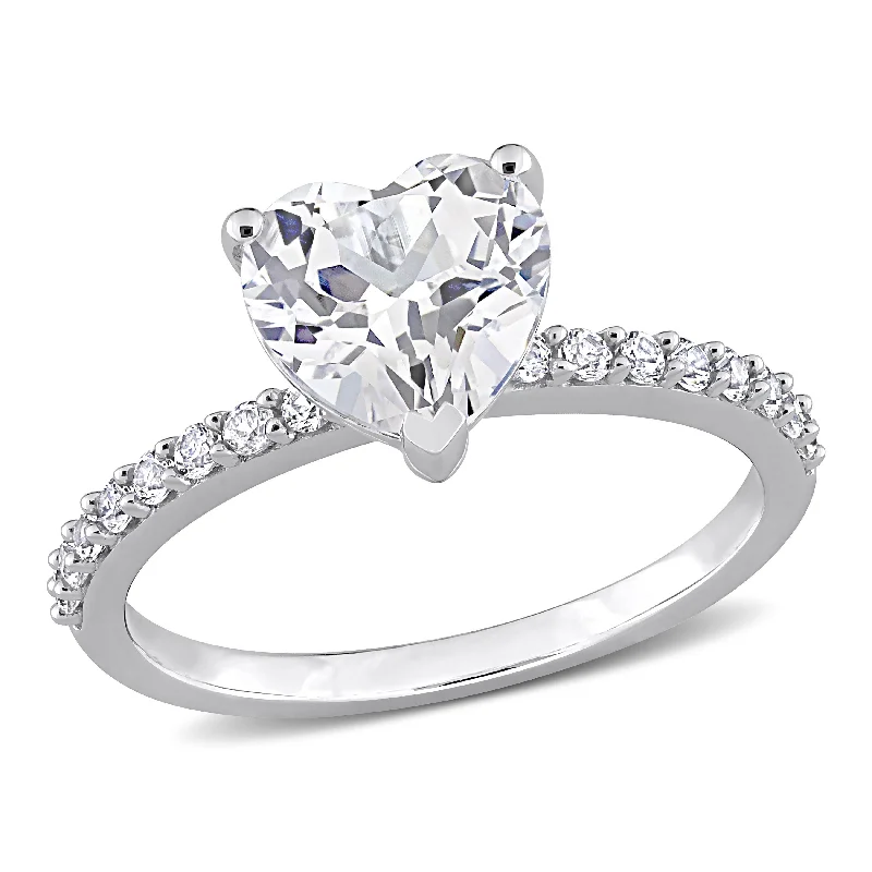 gold wedding bands for women with rubies and sapphires-Miadora 2 3/5ct TGW Heart-cut Created White Sapphire Engagement Ring in 10k White Gold