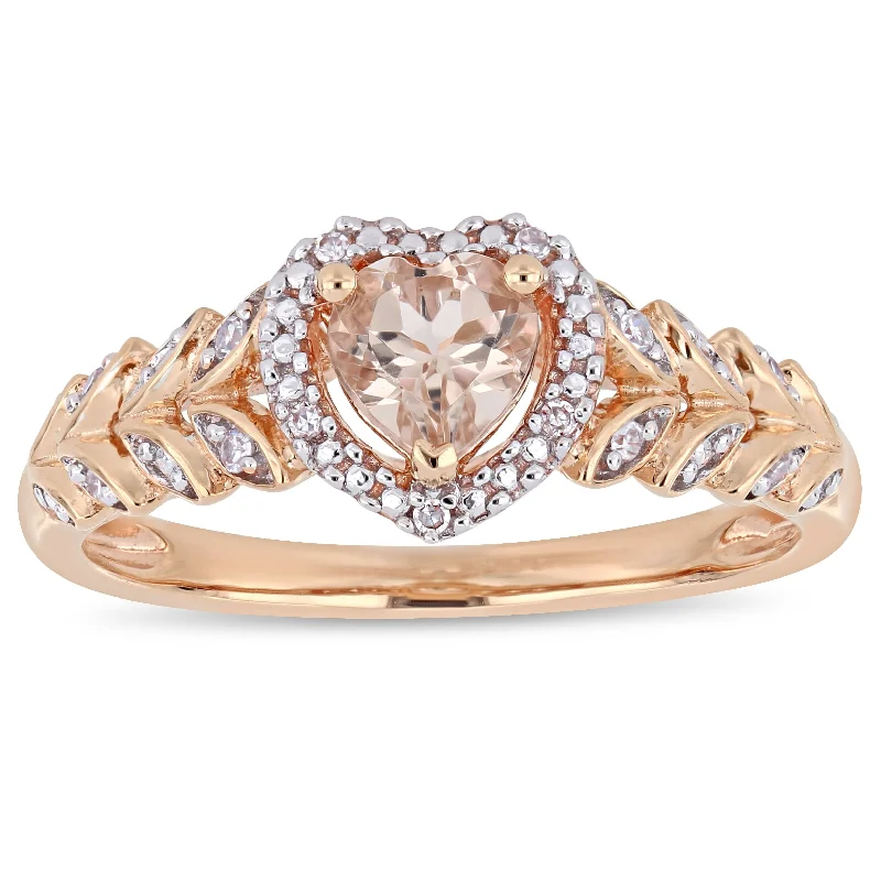 women’s vintage wedding rings with diamonds and rubies-Miadora Signature Collection 10k Rose Gold Morganite and Diamond Accent Heart Halo Engagement Ring