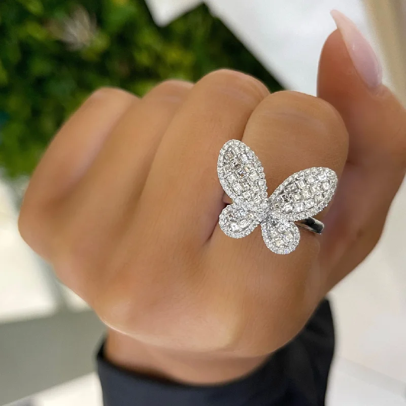 cubic zirconia engagement rings for men-Mini Aurelia Asscher Cut Diamond Butterfly Cocktail Ring