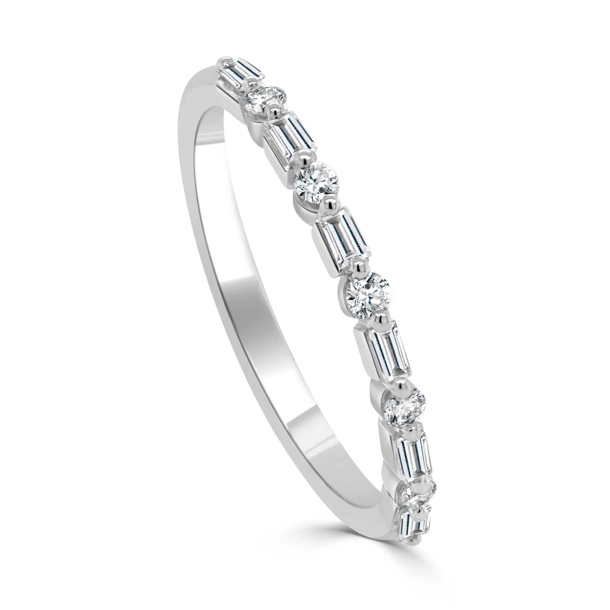 platinum engagement rings for men-Mini Vadella Baguette & Round Diamond Band