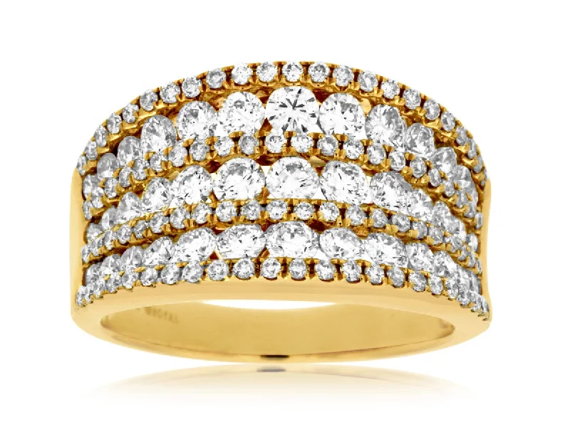 women’s engagement rings with unique gemstones-14K Yellow Gold Wide Diamond Triple Row Band