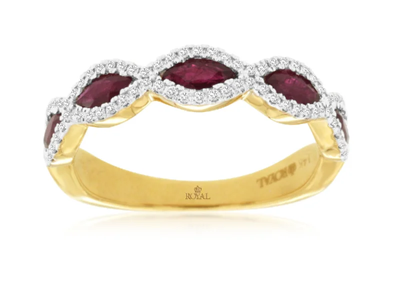 men’s signet rings with diamonds-14K Yellow Gold Ruby and Diamond Stackable Band