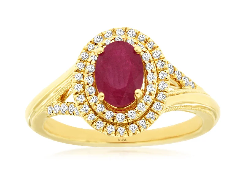 women’s silver engagement rings with rubies-14K Yellow Gold Ruby and Diamond Ring