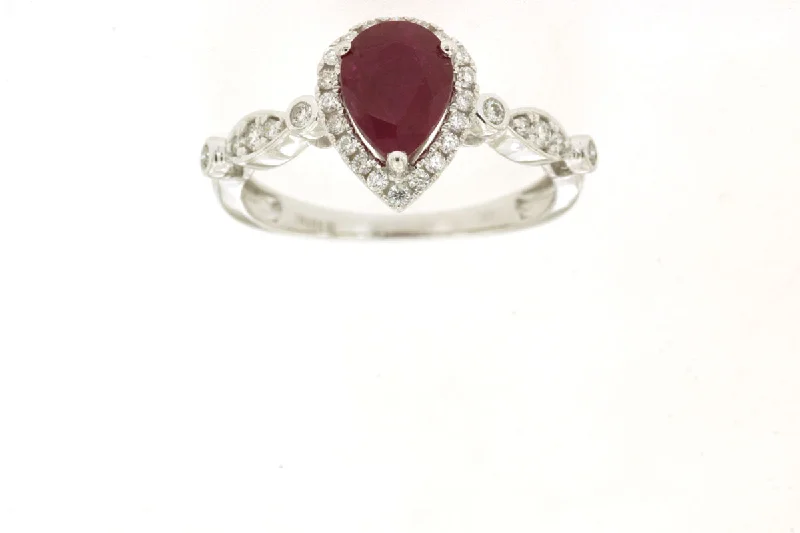 custom promise rings for men-14K White Gold Ruby and Diamond Ring