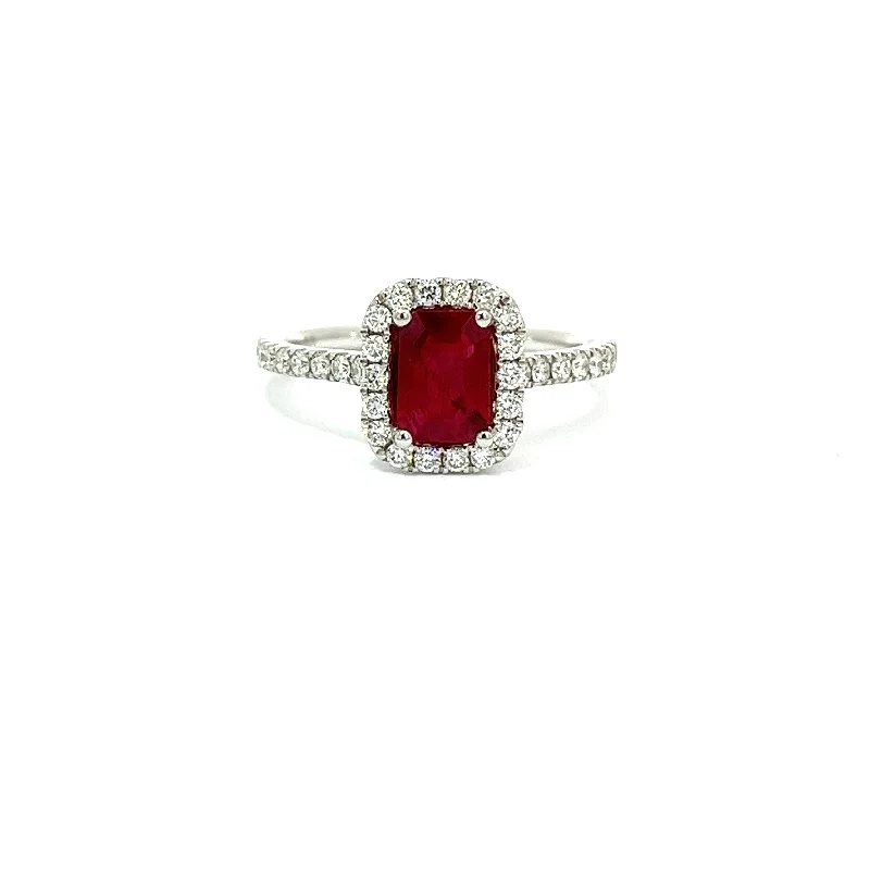 women’s rings with diamonds and emeralds-18K White Gold Ruby and Diamond Ring