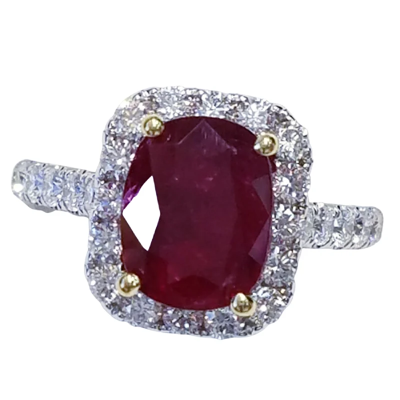 silver rings for women with sapphires-18K White Gold Ruby and Diamond Ring