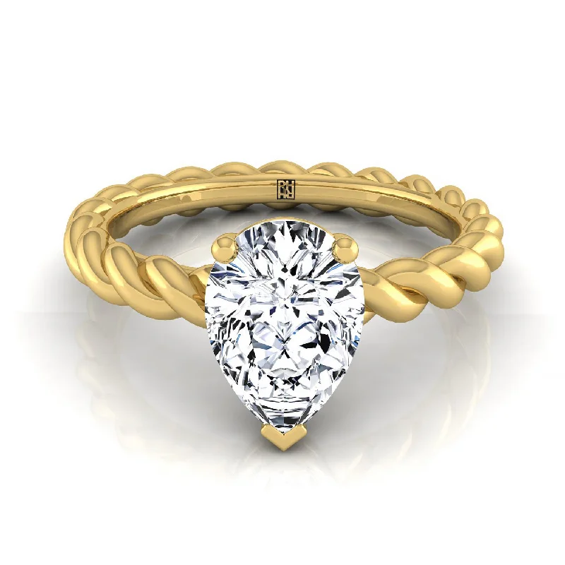 vintage engagement rings with colored stones-14K Yellow Gold Pear Shape Center  Twisted Rope Braid Solitaire Band