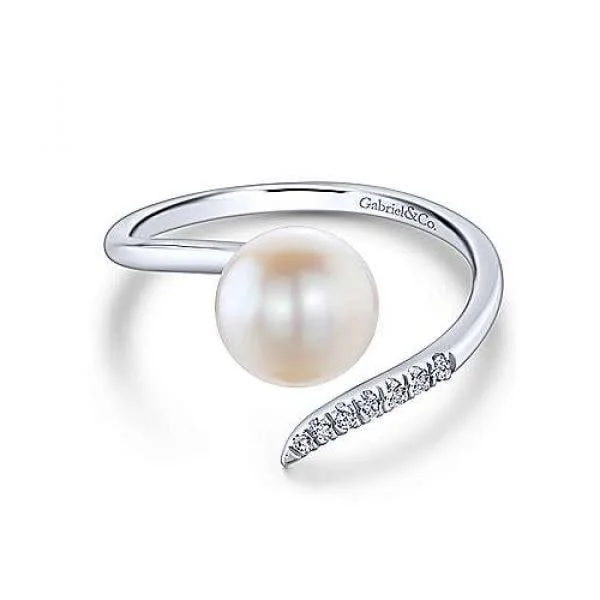 luxury wedding rings with multi-colored diamonds-Pearl & Pave Diamond Bypass Ring