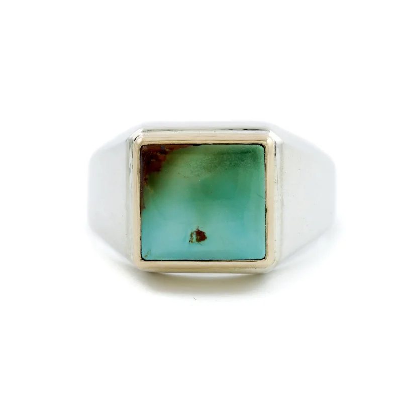 vintage platinum rings with diamonds-Royston Turquoise Inlay Signet Ring