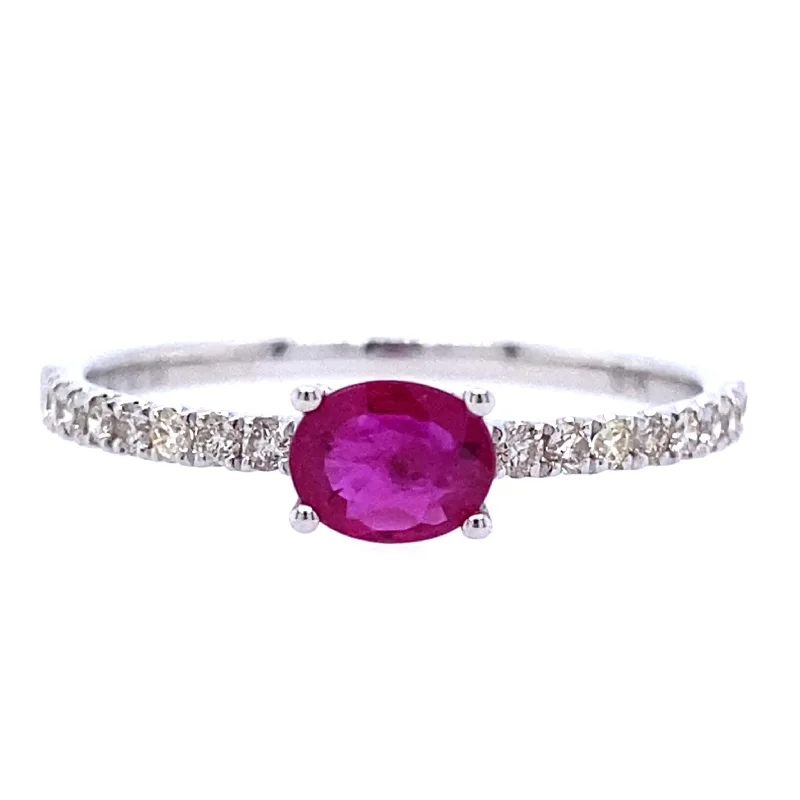 wedding bands with rubies and diamonds for women-14K White Gold Ruby and Diamond Ring