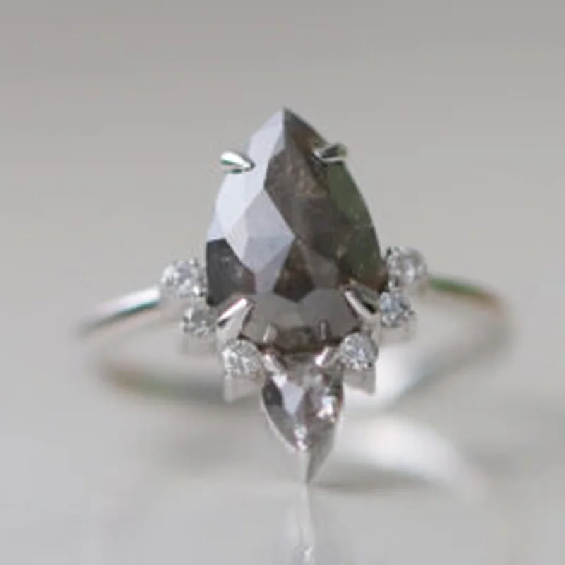 women’s engagement rings with unique gemstones-1.59 CT Salt and Pepper Pear Diamond Engagement Ring: Unique Elegance