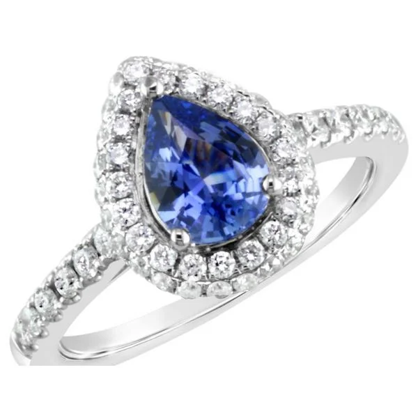 personalized engagement rings with engraving-White Gold Pear Cut Sapphire Ring