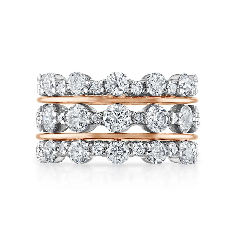 men’s rings with white gold and diamonds-Scalloped Diamond Stack Rings