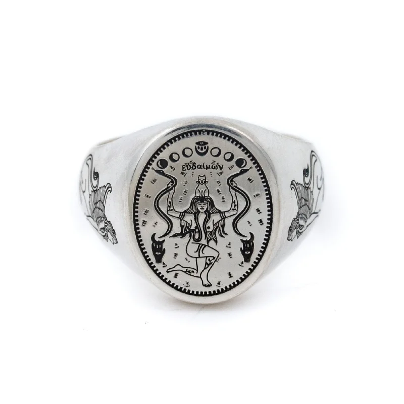 engraved promise rings with diamonds-Silver x Eudaimonia Signet