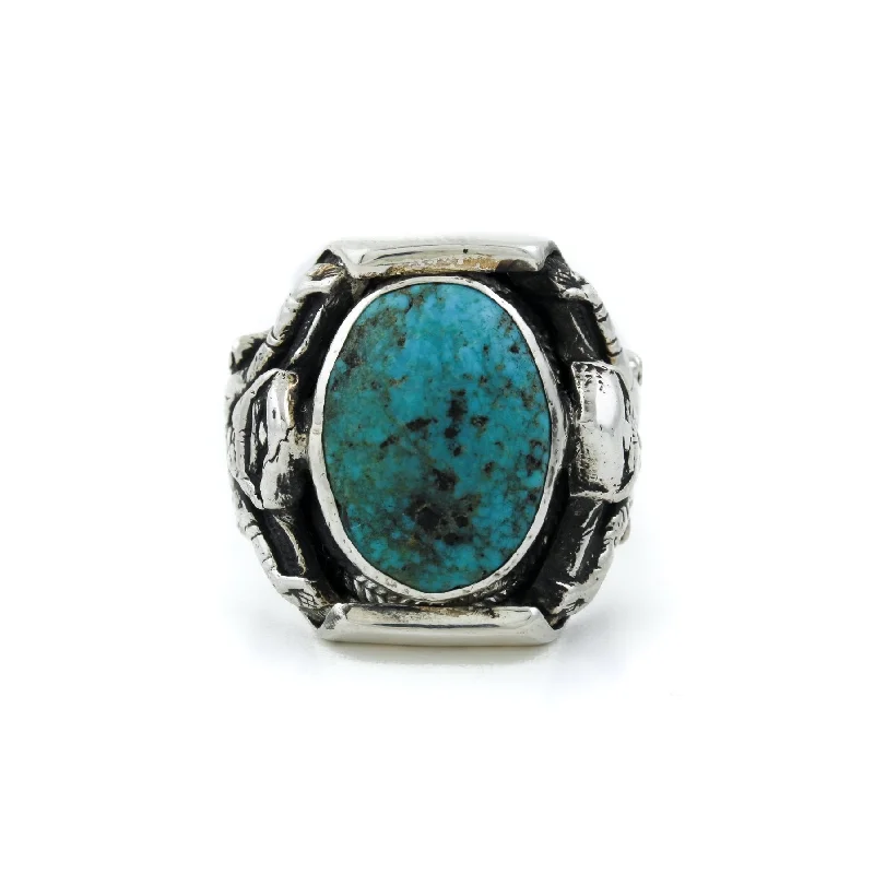 men’s gold engagement rings with emerald stones-Silver Vintage Tibetan Turquoise Ring