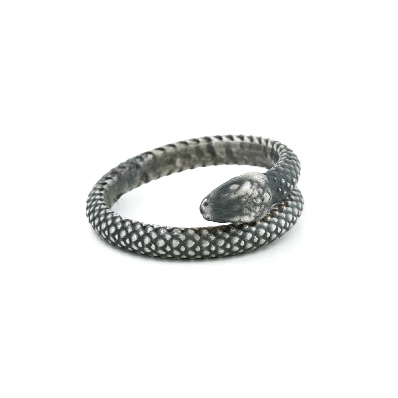 vintage platinum wedding rings-Brushed Silver x "Sleeping Ouroboros" Ring