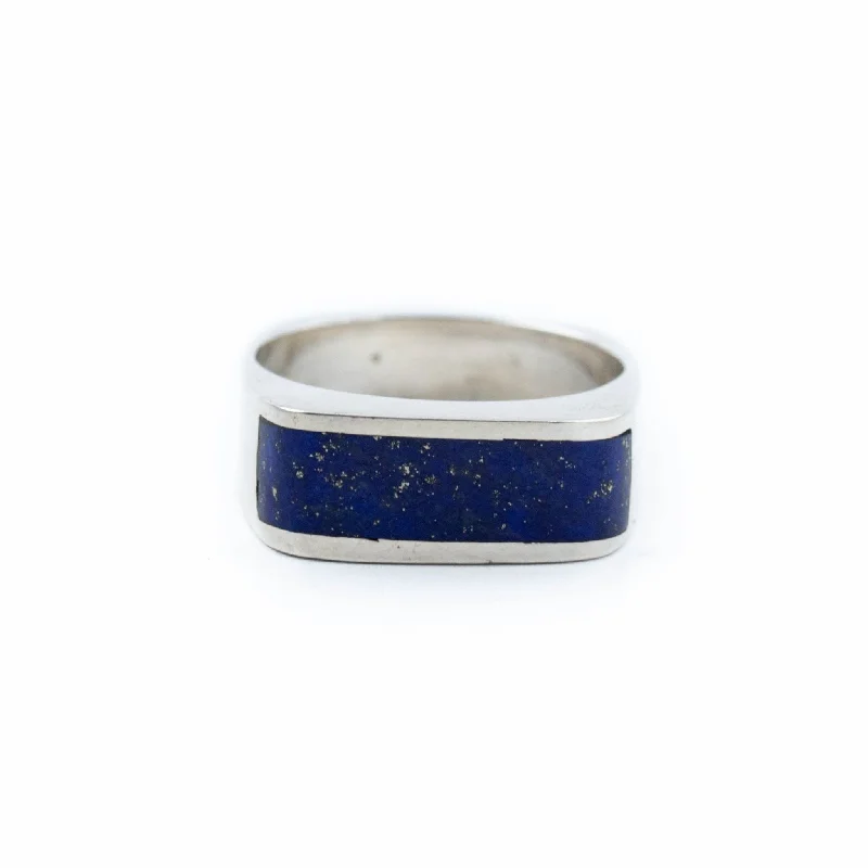 custom diamond wedding rings for women-Sleek Lapis Inlay Ring