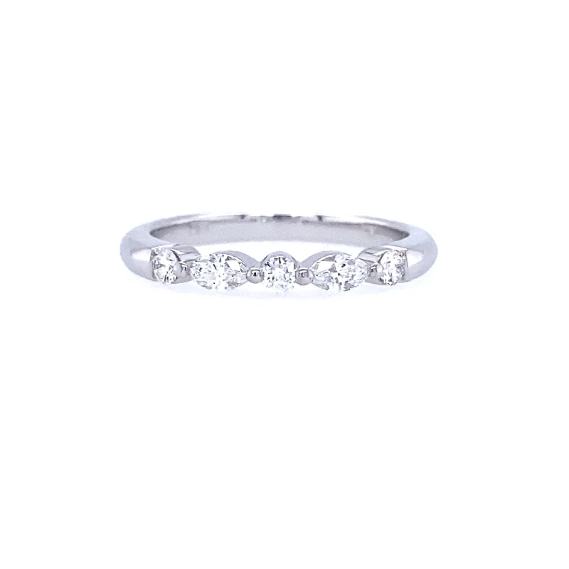 vintage promise rings for men-18K White Gold Marquise and Round Diamond Band