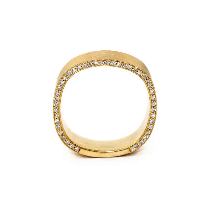 alternative engagement rings for women-Squared 14 K Matte Gold x Diamond Band