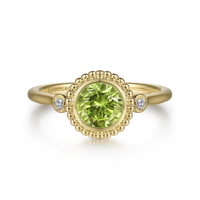 gold and diamond engagement rings for women-14K Yellow Gold Diamond And Peridot Bujukan Ladies' Ring