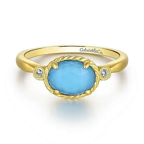 vintage wedding bands for couples-Yellow Gold Turquoise Ring