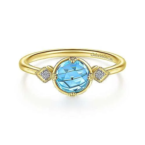 women’s wedding rings with platinum and diamonds-14K Yellow Gold Three Stone Blue Topaz and Diamond Ring