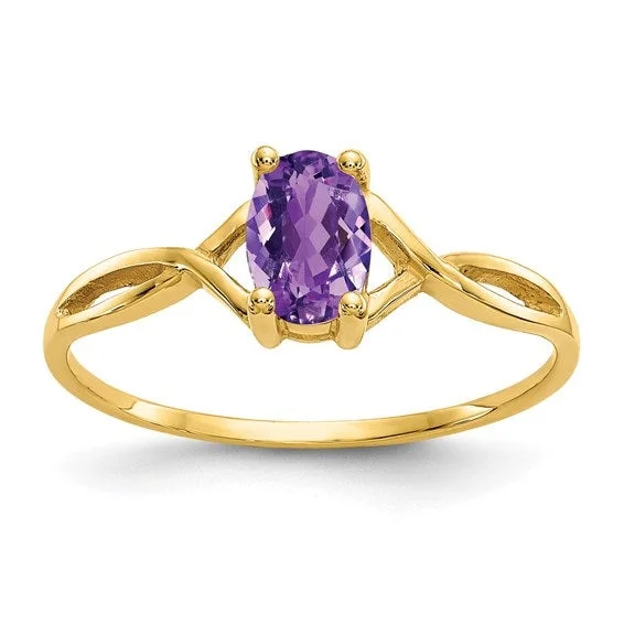 diamond wedding rings with intricate engravings-14K Yellow Gold Amethyst Birthstone Ring