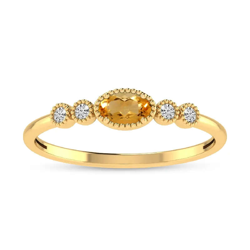 custom wedding bands with diamonds and sapphires-14K Yellow Gold Citrine and Diamond Ring