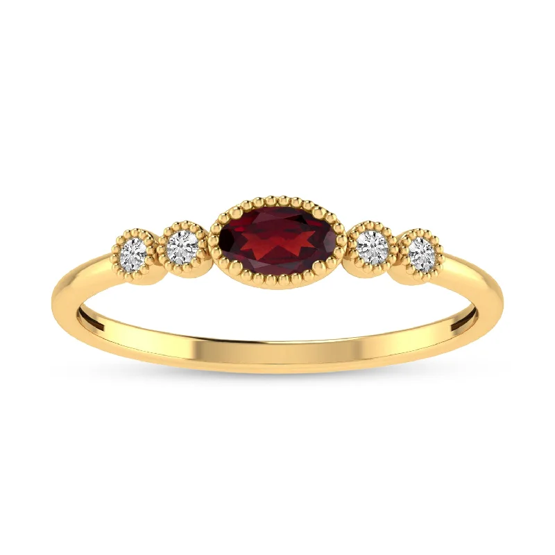 gold promise rings with sapphires-14K Yellow Gold Oval Garnet and Diamond Stackable Ring