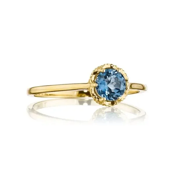 custom sapphire engagement rings for men-Petite Crescent Crown Gem Ring featuring London Blue Topaz