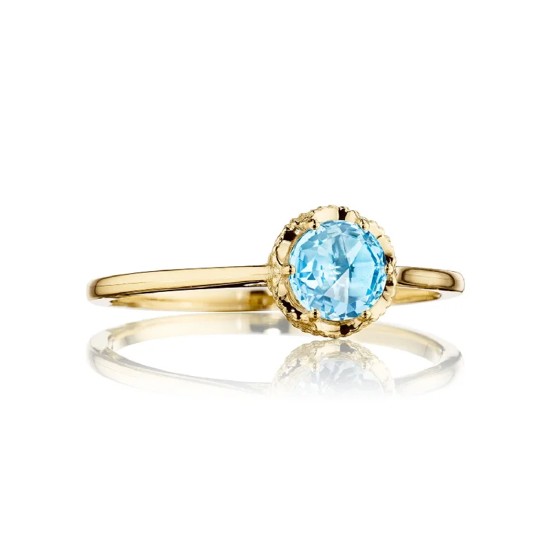 luxury wedding bands with sapphires-Petite Crescent Crown Gem Ring featuring Sky Blue Topaz