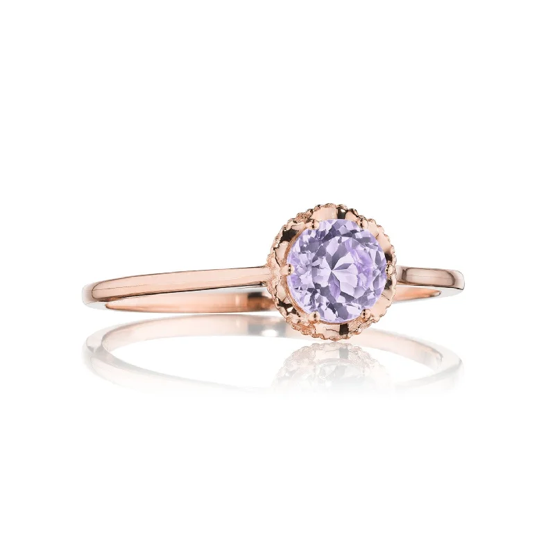 men’s wedding bands with rubies and diamonds-Petite Crescent Crown Gem Ring featuring Rose Amethyst