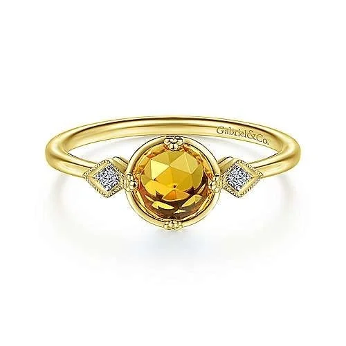 personalized diamond engagement rings for women-14K Yellow Gold Three Stone Citrine and Diamond Ring