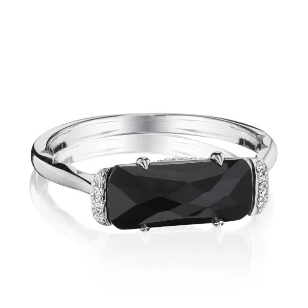 affordable gold engagement rings for women-Sterling Silver Onyx and Pave Diamond Ring