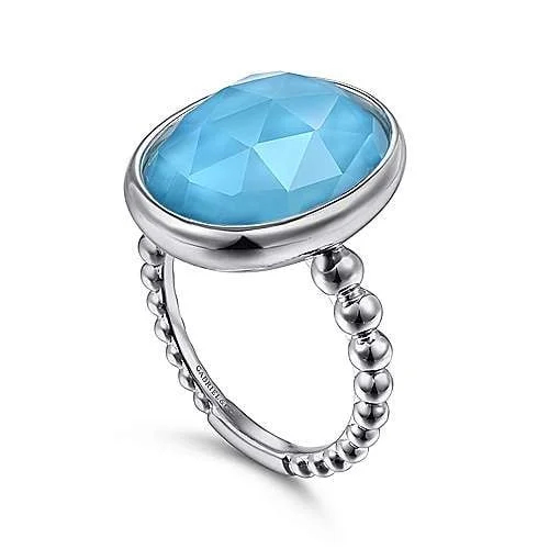 engraved promise rings with diamonds-Sterling Silver Rock Crystal and Turquoise Oval Ring