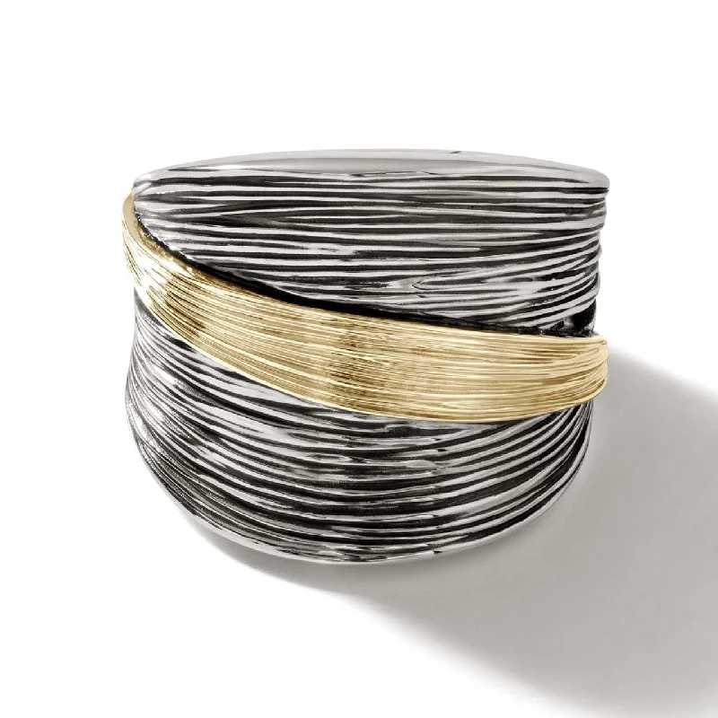 affordable wedding rings for men-Sterling Silver and Gold Bamboo Saddle Ring by John Hardy