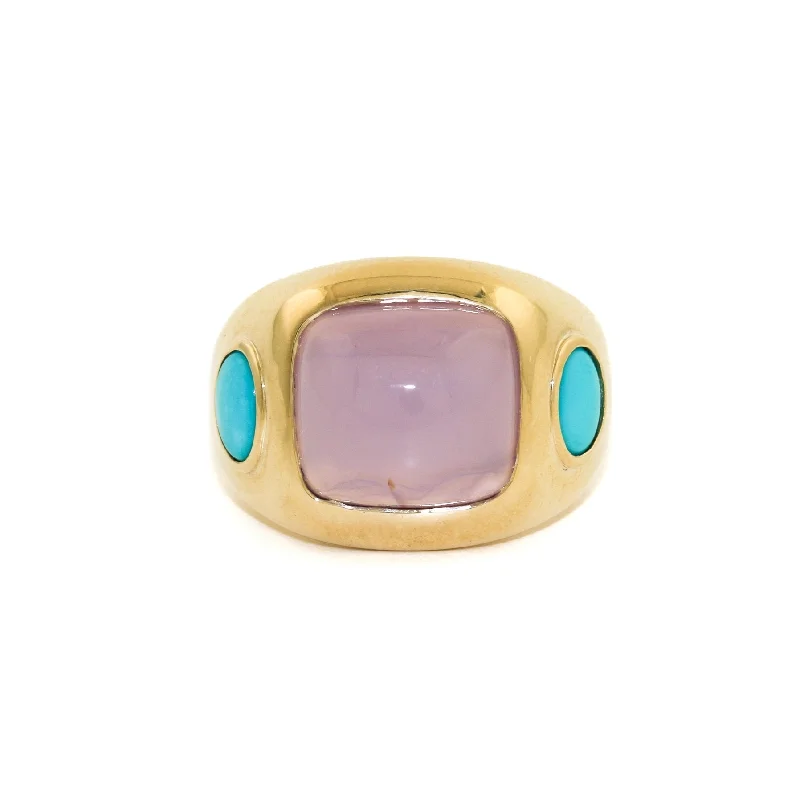 wedding rings for women with emeralds and diamonds-The Alanya 14k Gold Gypsy Ring x Turquoise x Chalcedony