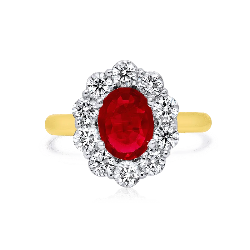 black diamond engagement rings for women-The Classic Ruby Ring with Diamond Halo