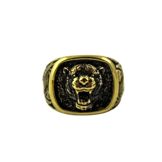 vintage engagement rings with unique designs-Brass x "King of the Jungle" Signet