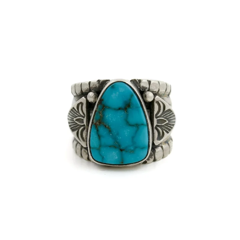 men’s vintage wedding rings-Contemporary Navajo Silver Ring x Egyptian Turquoise