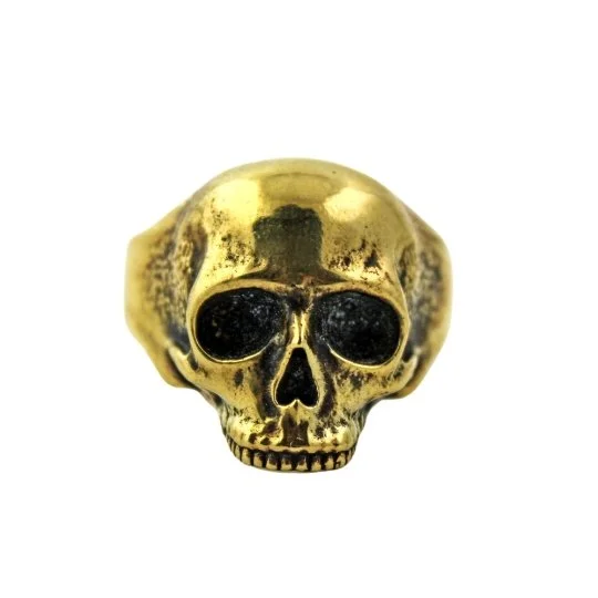 vintage platinum wedding rings-Classic Brass Skull Ring