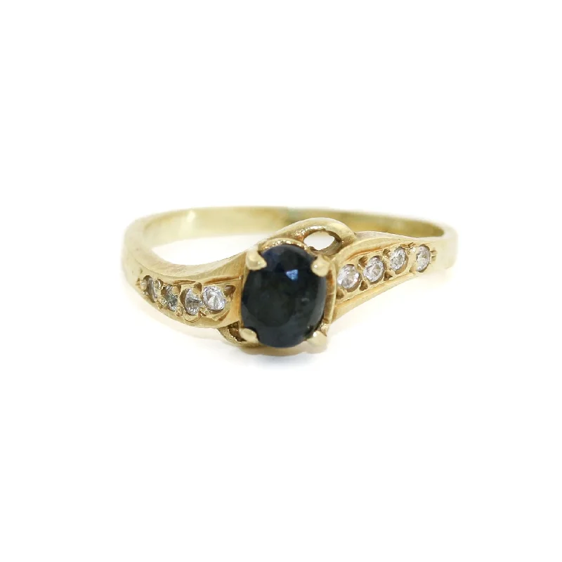 custom wedding bands in silver-Vintage 14k Gold Dark Stone x Diamonds